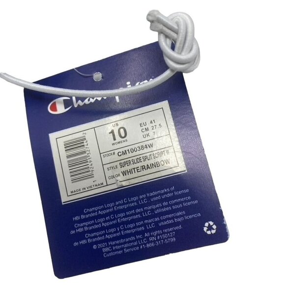 CHAMPION Super Slide Split Script White Rainbow Womens Slide Sandals 10 or 11 - Picture 8 of 10